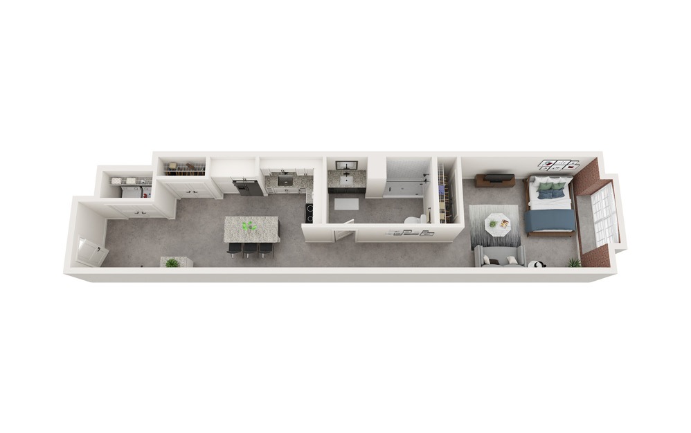 A5 - Studio floorplan layout with 1 bath and 712 square feet.