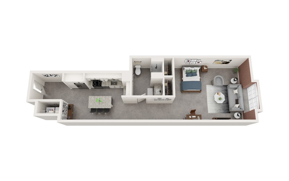 A7 - Studio floorplan layout with 1 bathroom and 793 - 832 square feet