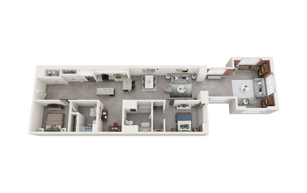 B6 - 2 bedroom floorplan layout with 2 baths and 1579 to 1595 square feet.