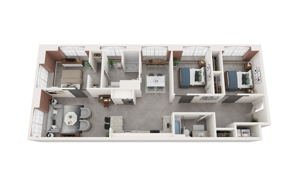 C3 - 3 bedroom floorplan layout with 2 baths and 1293 to 1353 square feet.