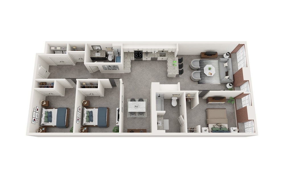 C5 - 3 bedroom floorplan layout with 2 bathrooms and 1420 - 1439 square feet