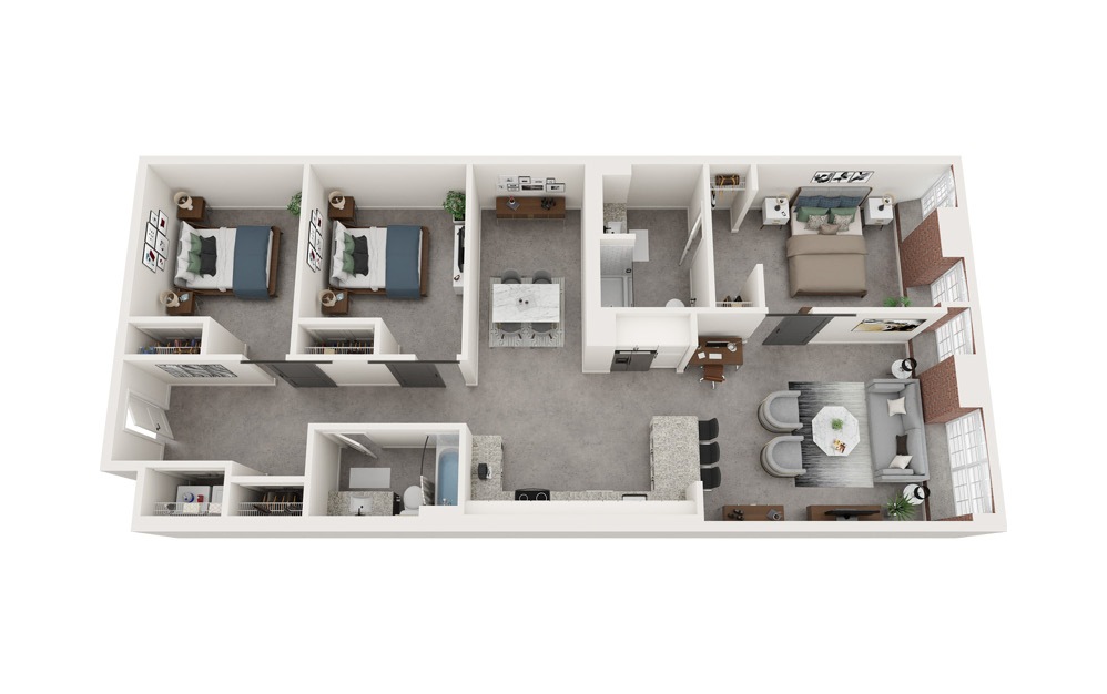 C6 - 3 bedroom floorplan layout with 2 bathrooms and 1420 - 1439 square feet